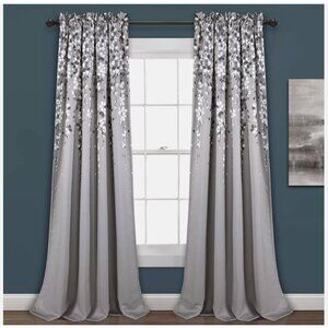 Lush Decor Half Moon Weeping Flower Gray Insulated Two Window Curtain Panels 84"